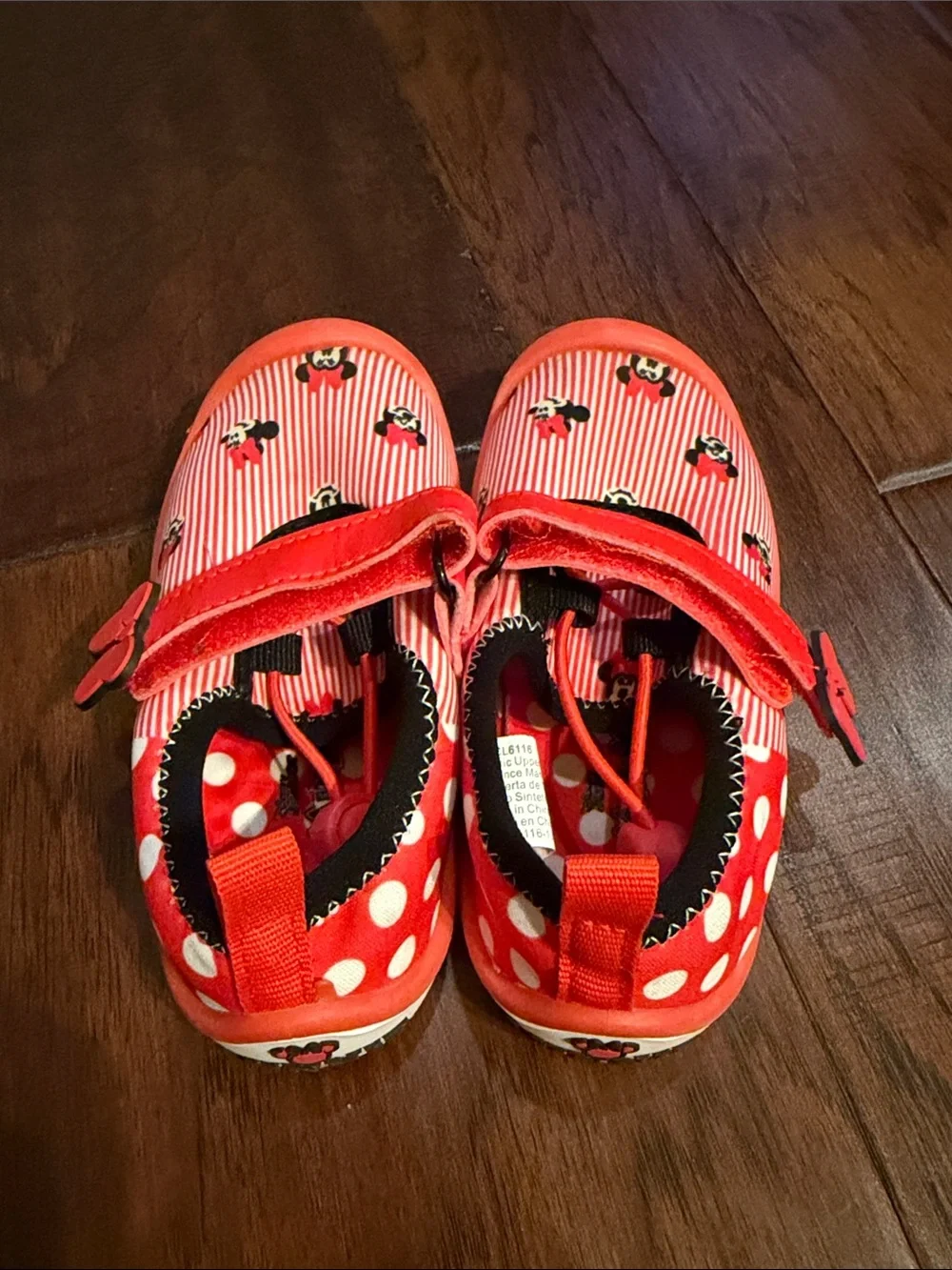 Disney Minnie Mouse Red and White Striped Water Shoes with Heart Charm